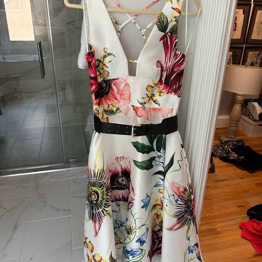 Karen Millen Floral Sleeveless Dress with Black Belt